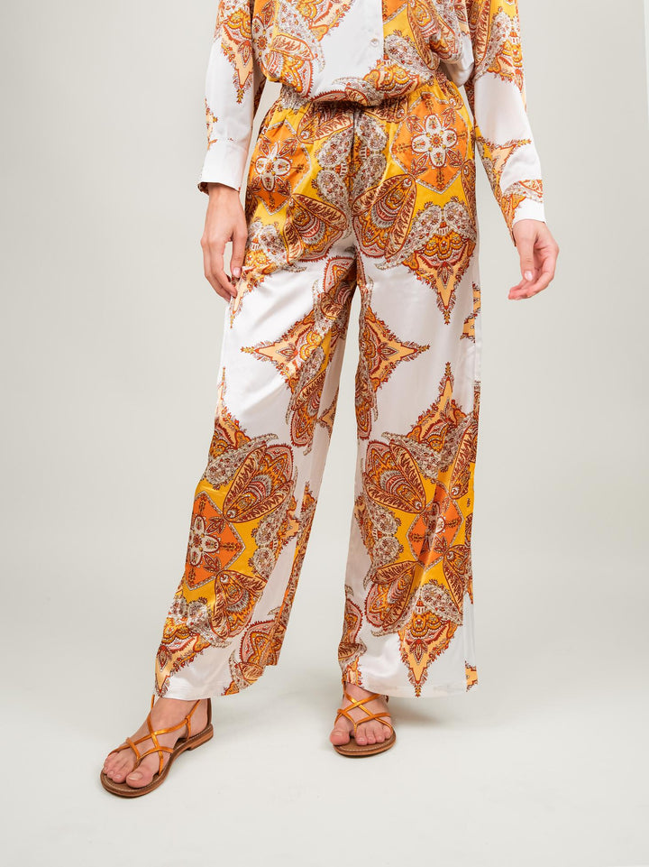 PANTALONE A PALAZZO FANTASIA ARANCIO E BIANCO 9821 GIALLO ANDREA MORANDO 