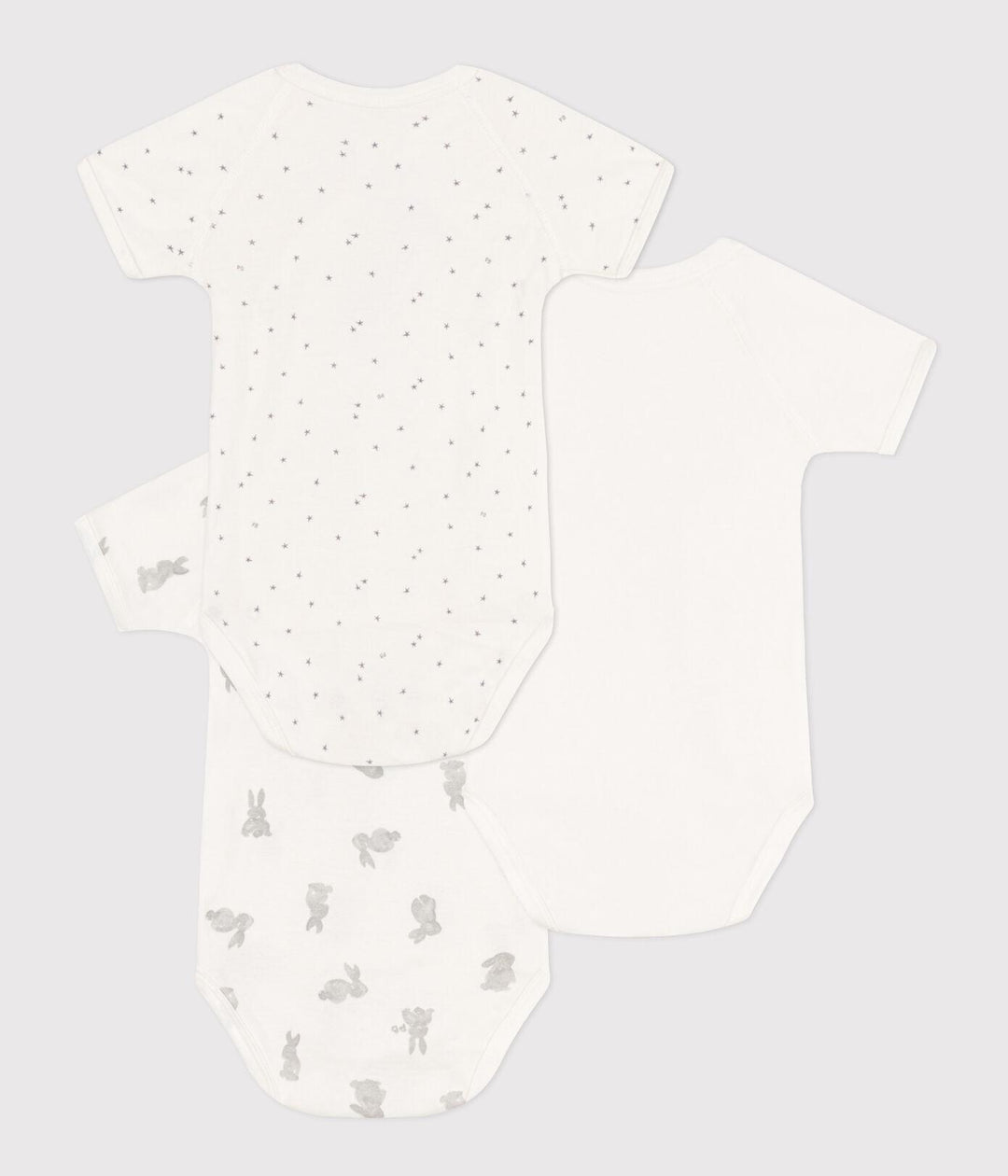 CONFEZIONE DA 3 BODY INCROCIATI IN COTONE CON CONIGLI A08IM 00 PETIT BATEAU 
