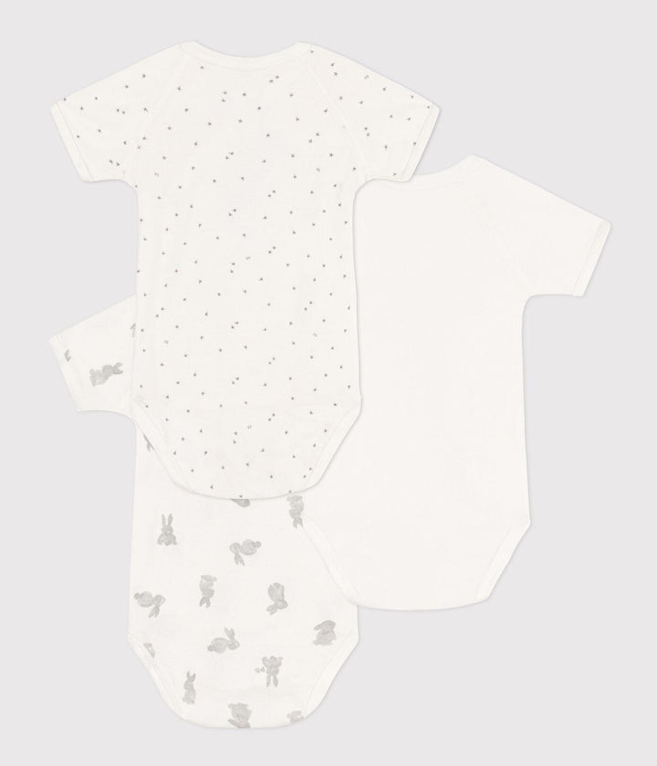 CONFEZIONE DA 3 BODY INCROCIATI IN COTONE CON CONIGLI A08IM 00 PETIT BATEAU 