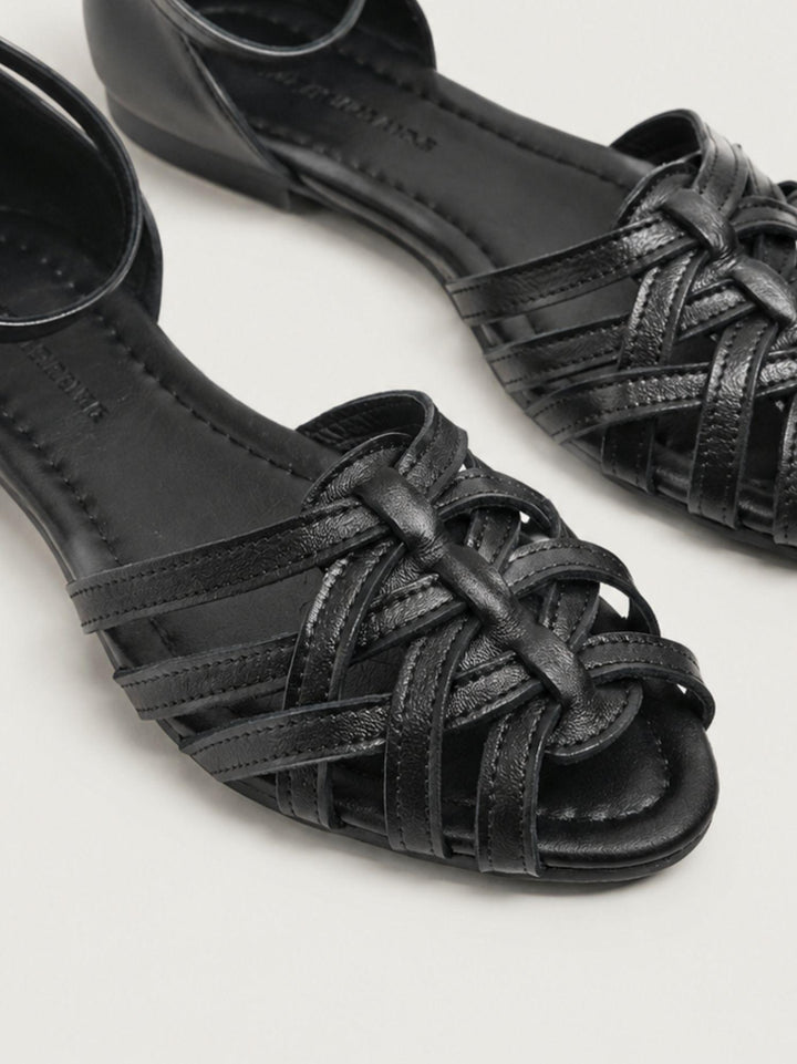 Sandalo basso intrecciato in pelle nera 240276 BLACK ANDREA MORANDO 