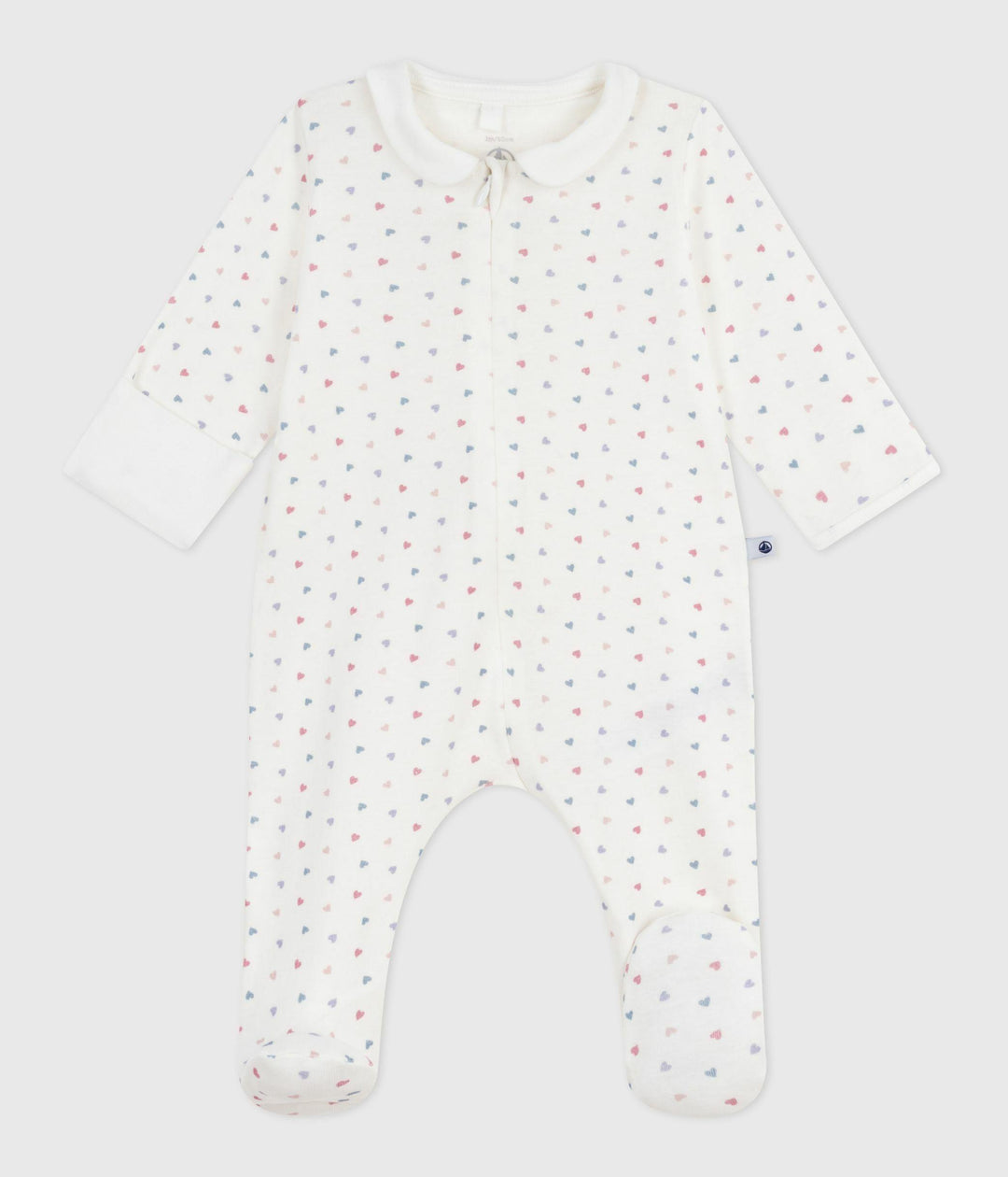 Pigiama in cotone con colletto e cuori stampati neonato A0E0O 01 PETIT BATEAU 