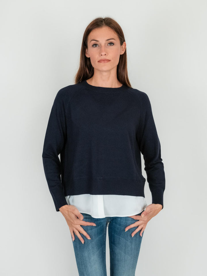 MAGLIA CAMICIA GIROCOLLO BLU E BIANCO 245101 304 ANDREA MORANDO 