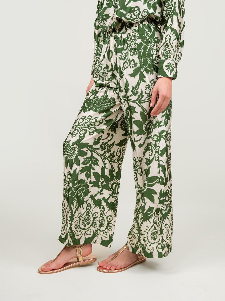 PANTALONE A PALAZZO IN FANTASIA VERDE 9821 FOGLIA ANDREA MORANDO 