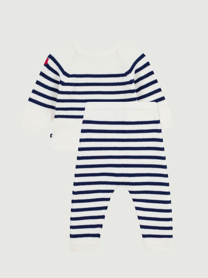 Completo 2 pezzi in maglia a righe marinière neonato A0ECR 01 PETIT BATEAU 