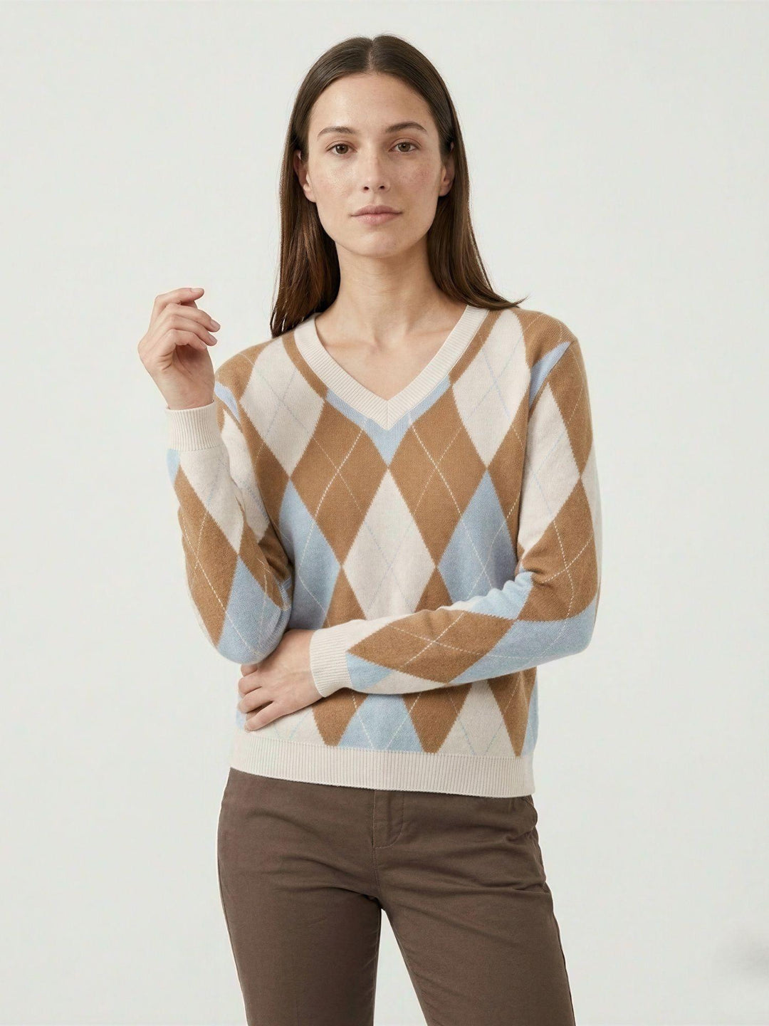 Maglione a rombi burro, caramel, celeste 26140 BURRO/CARAMEL/CELESTE ANDREA MORANDO 