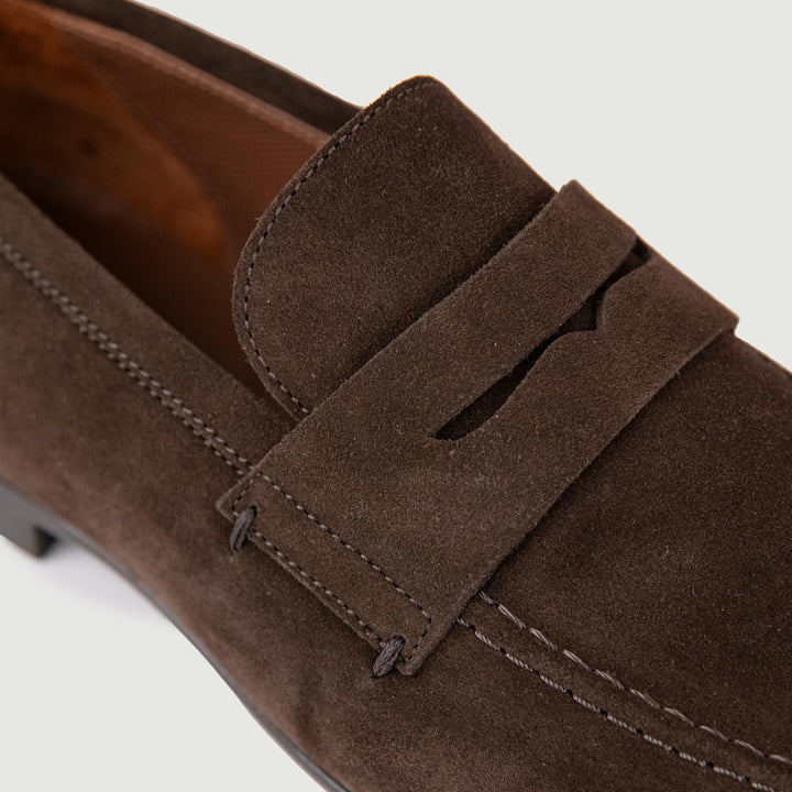 MOCASSINO CON PENNY SCAMOSCIATO MARRONE
