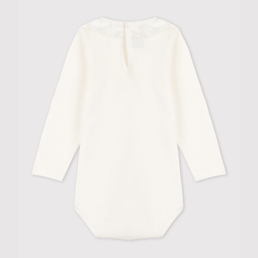 BODY IN COTONE BIANCO A MANICA LUNGA BEBÈ CON COLLETTO A05Q1 01 PETIT BATEAU 