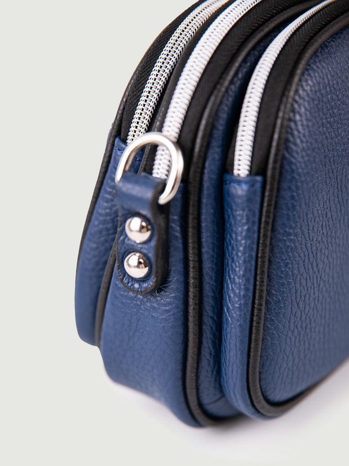 BORSA A TRACOLLA TRIS IN PELLE BLU TRIS BLU ANDREA MORANDO 