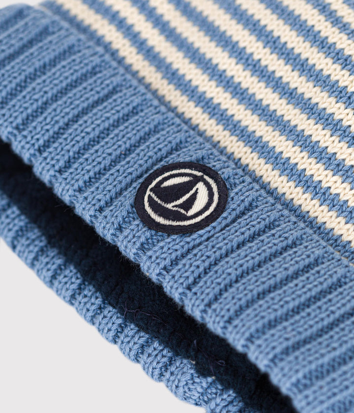 Cuffietta in maglia a righe foderata in pile neonato A0AUF 01 PETIT BATEAU 