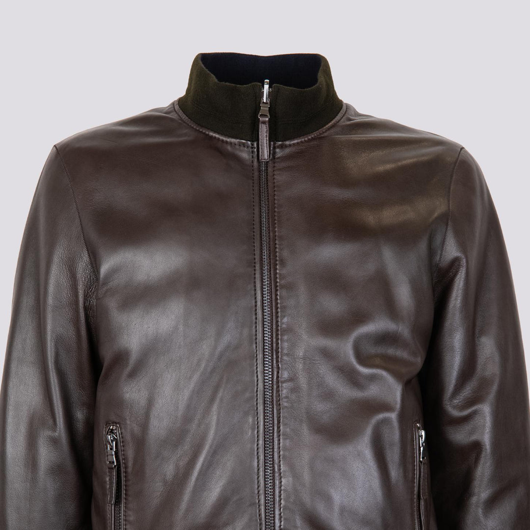GIUBBOTTO IMBOTTITO IN PELLE NAPPA MARRONE DEREK SEAMLESS DEREK SEAMLESS 06 JACK LEATHER 