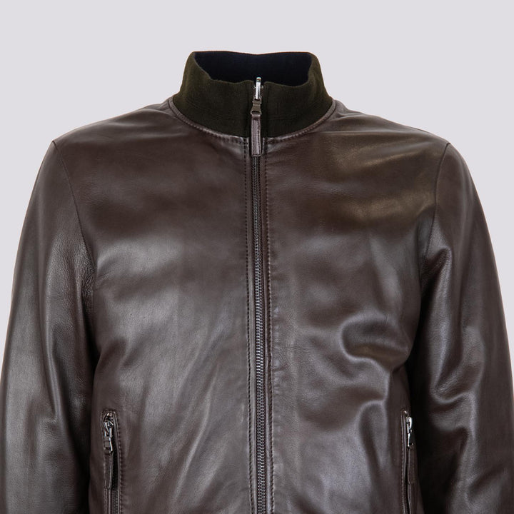 GIUBBOTTO IMBOTTITO IN PELLE NAPPA MARRONE DEREK SEAMLESS DEREK SEAMLESS 06 JACK LEATHER 