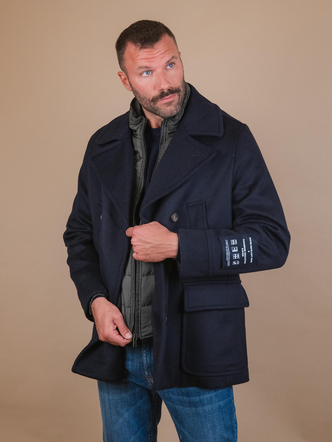 CAPPOTTO DOPPIOPETTO IN LANA MISTO CASHMERE BLU ARMANDO FELT 205 PALTÒ 