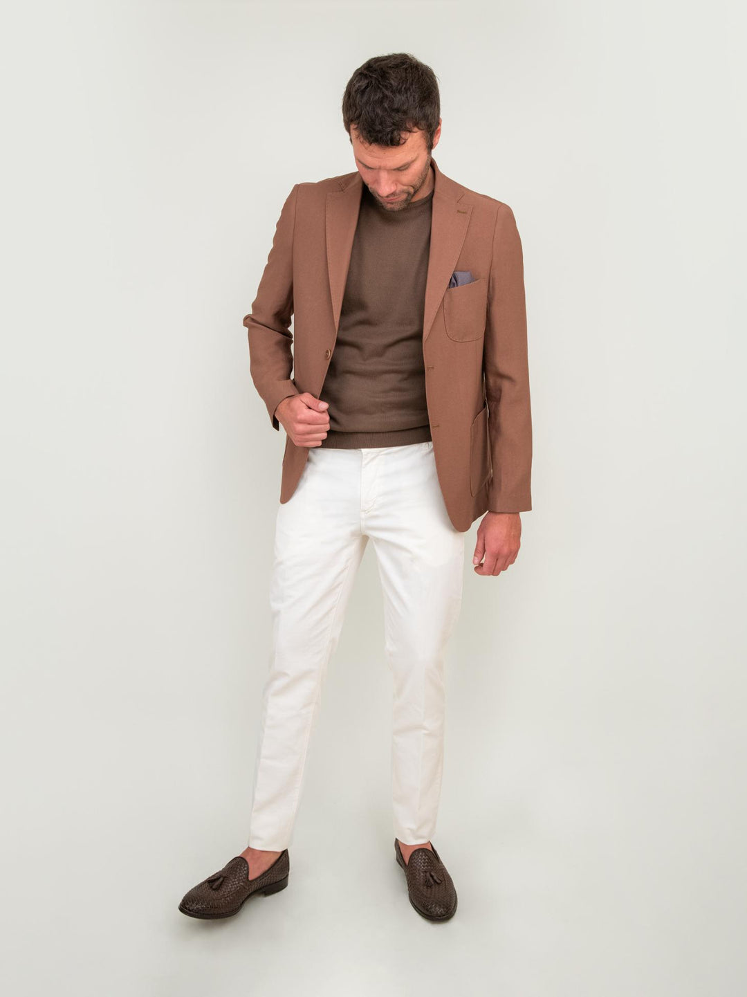 PANTALONE IN MISTO LINO E COTONE COLOR BURRO