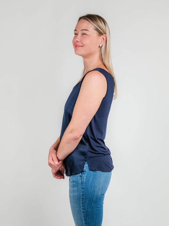 TOP SMANICATO IN RASO BLU 251C1048 304 ANDREA MORANDO 