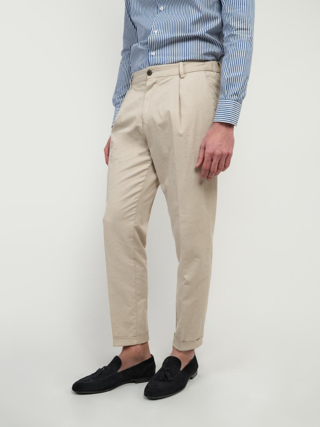PANTALONE CON PENCES MISTO LINO BEIGE