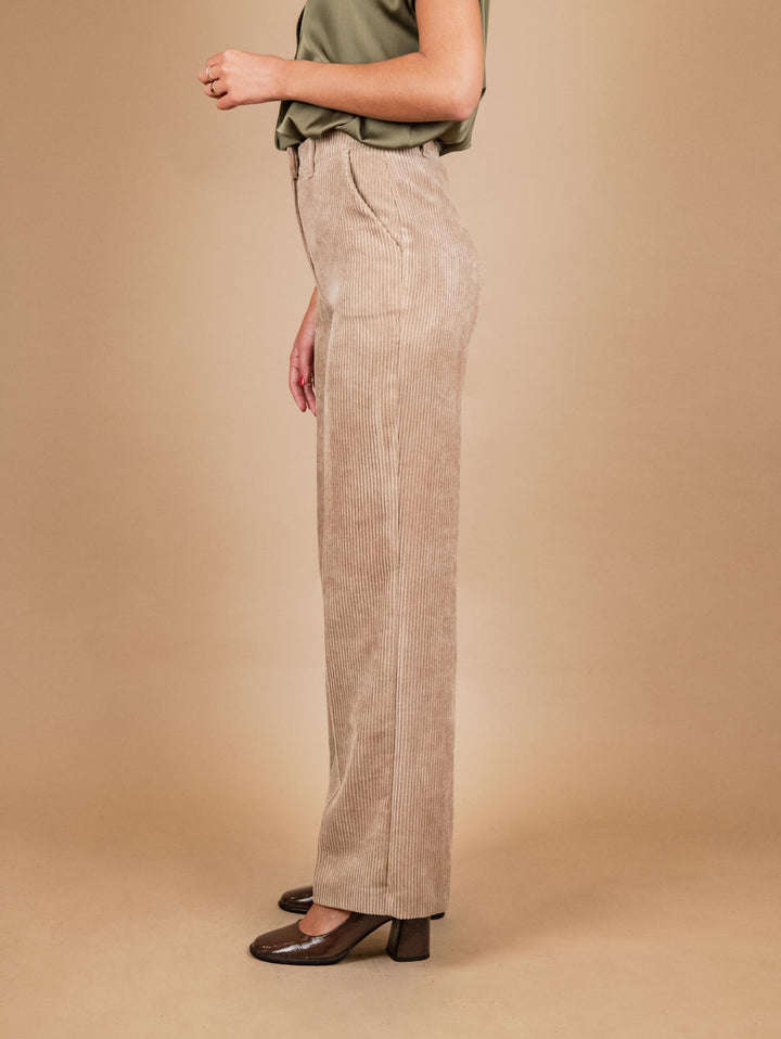 PANTALONE A PALAZZO IN VELLUTO A COSTE CAMMELLO P3037 BEIGE ANDREA MORANDO 