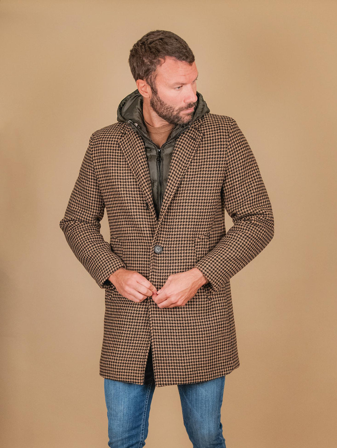 CAPPOTTO MISTO CASHMERE PIED DE POULE INTERNO TRAPUNTATO GERALDO PDP CNER PALTÒ 