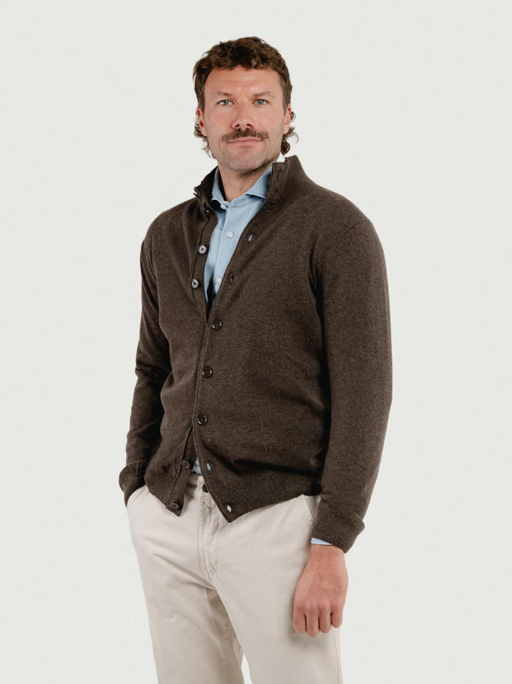 CARDIGAN LUPETTO IN LANA MERINO E CASHMERE TESTA MORO LUPETTO BOTT 510 ANDREA MORANDO 