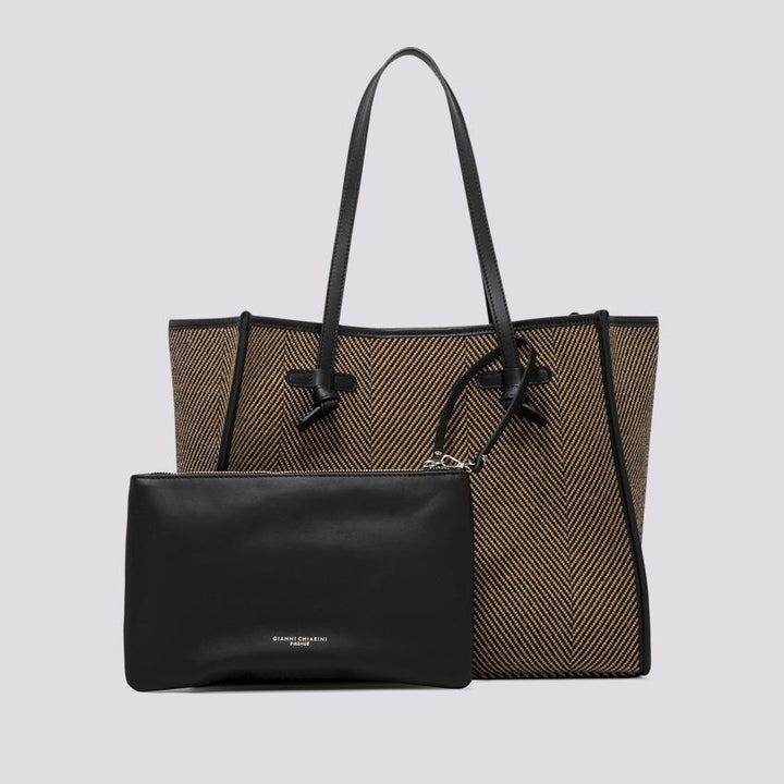 Shopping Marcella in tessuto spiga nero marrone BS 6850/23AI SPIGA 10313 GIANNI CHIARINI 