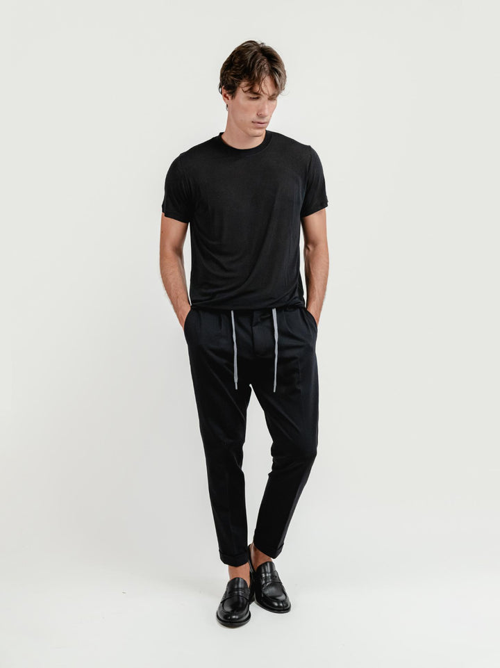 PANTALONE CON COULISSE IN JERESEY NERO P002 101 ANDREA MORANDO 