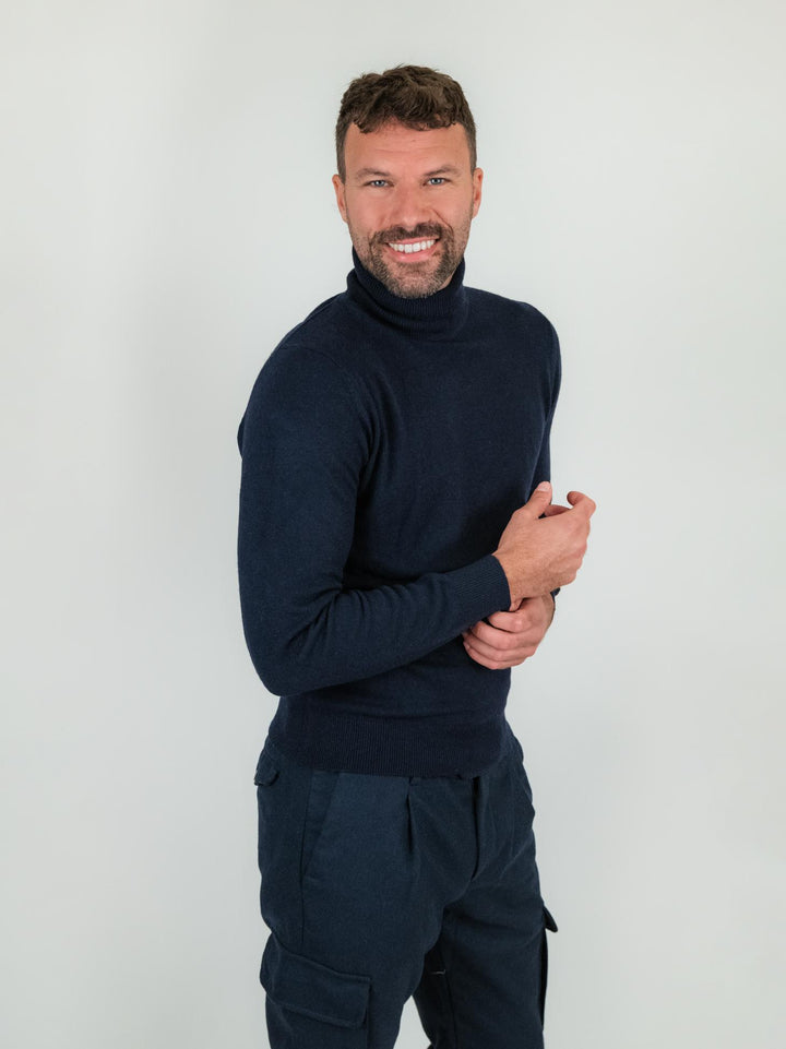Dolcevita in lana e cashmere blu navy 1203224 205 ANDREA MORANDO 