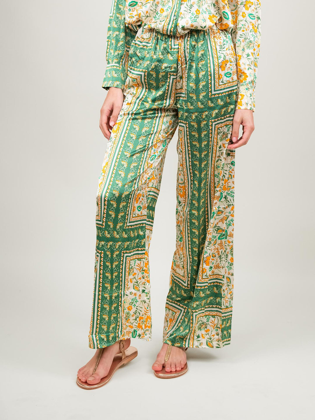 PANTALONE A PALAZZO FANTASIA VERDE E ARANCIO 9821 VERDE/ARANCIO ANDREA MORANDO 