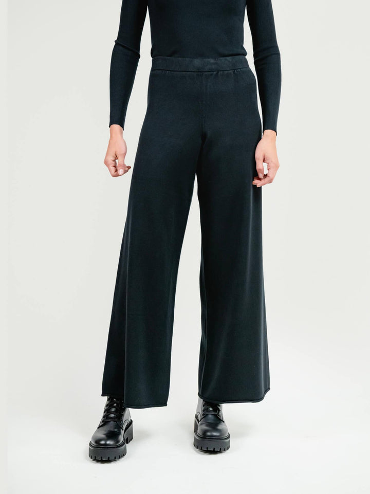 PANTALONE A PALAZZO IN MAGLIA NERO 7115 NERO ANDREA MORANDO 