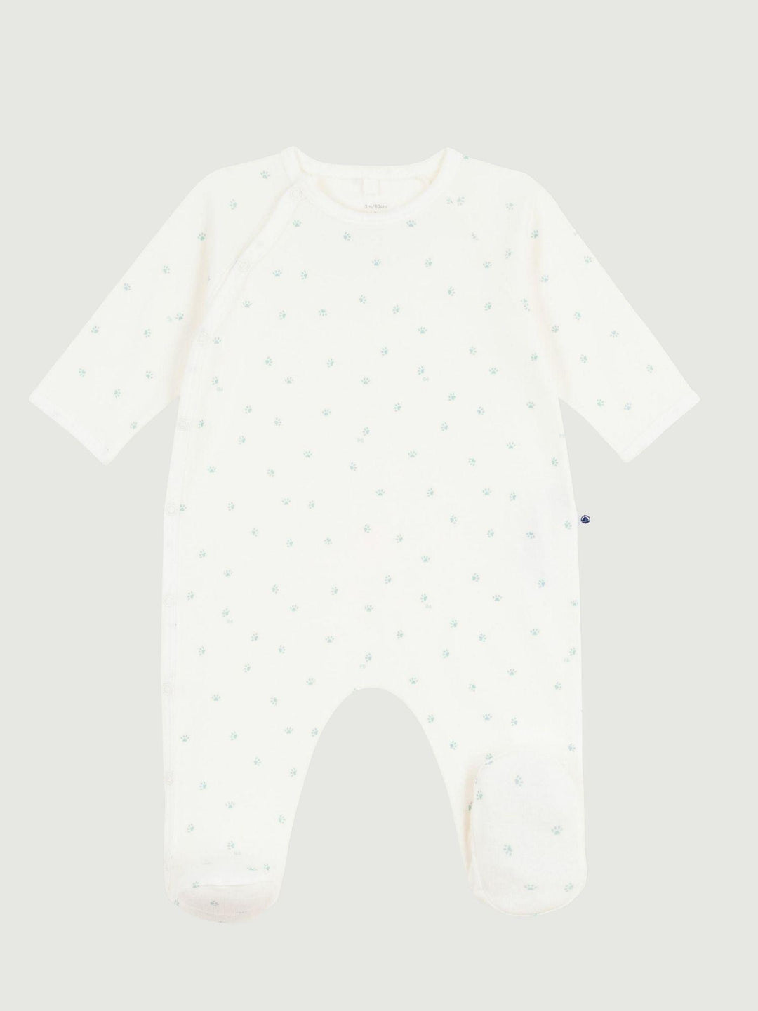 Tutina con piedini in cotone con stampa blu A0F2Q 01 PETIT BATEAU 