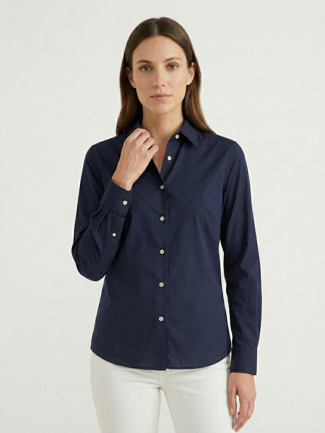 Camicia con bottoni madreperla in cotone navy RUBINO BLU ANDREA MORANDO 