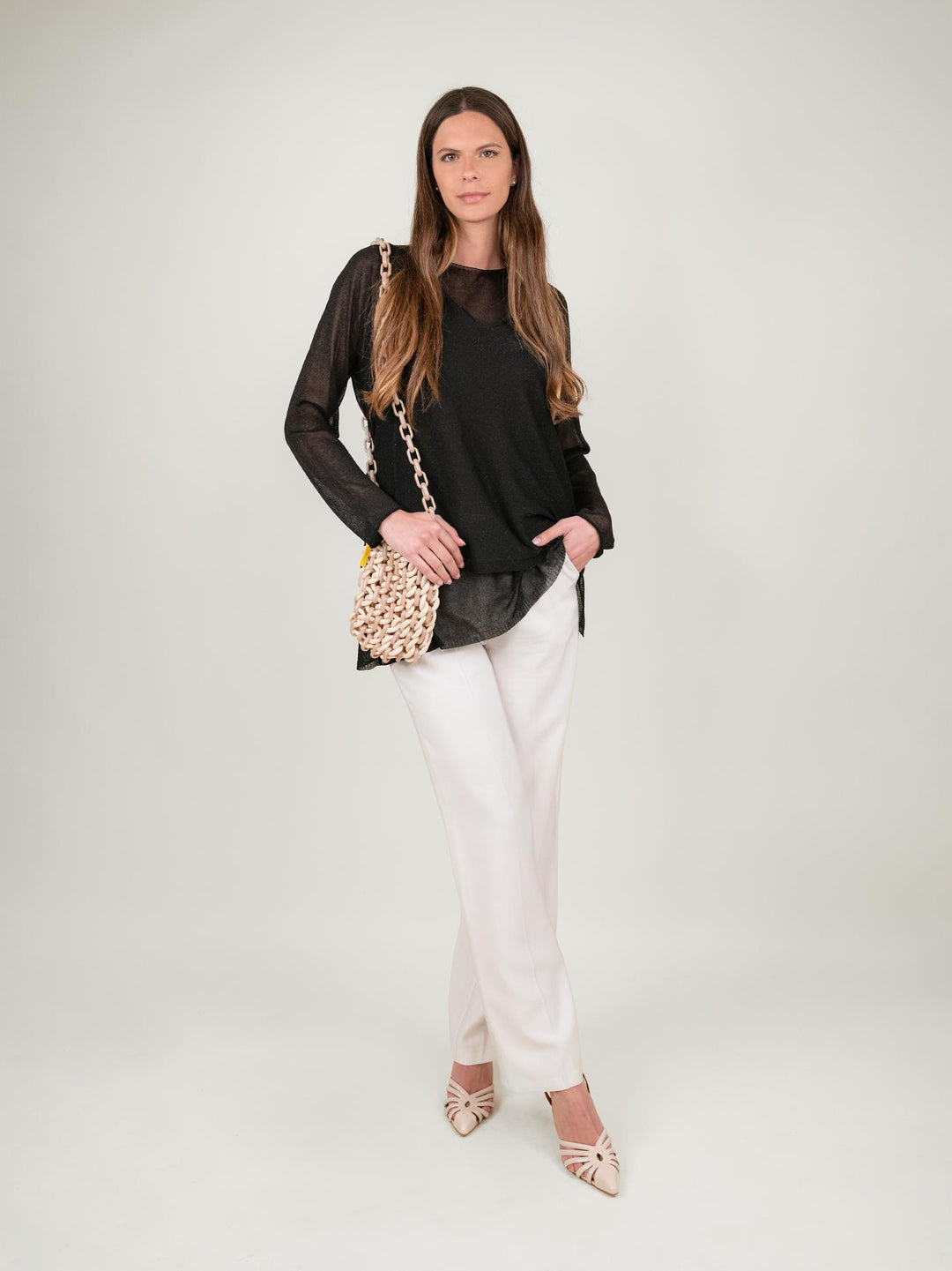 MAGLIA OVER NERA LUREX 12104 NERO ANDREA MORANDO 