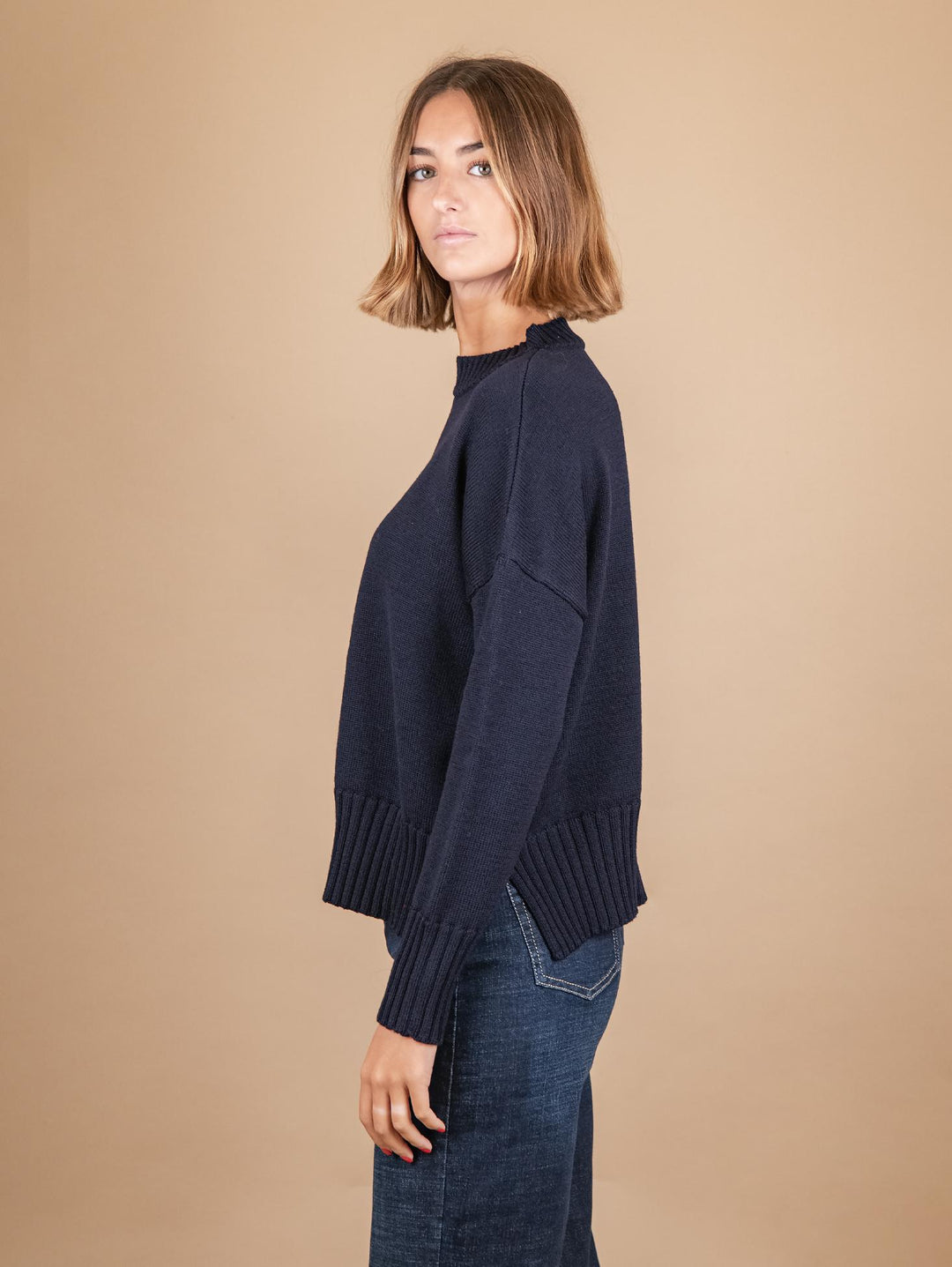 MAGLIA GIROCOLLO IN LANA VERGINE BLU 2378038 089 ANDREA MORANDO 