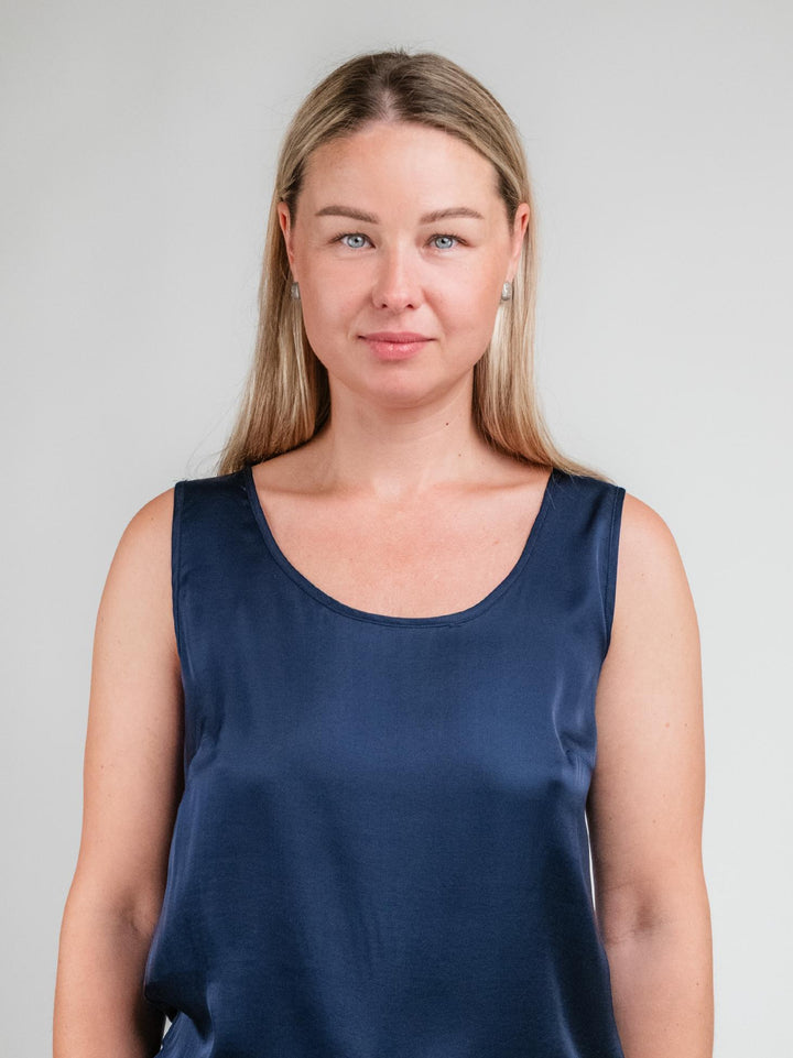 TOP SMANICATO IN RASO BLU 251C1048 304 ANDREA MORANDO 