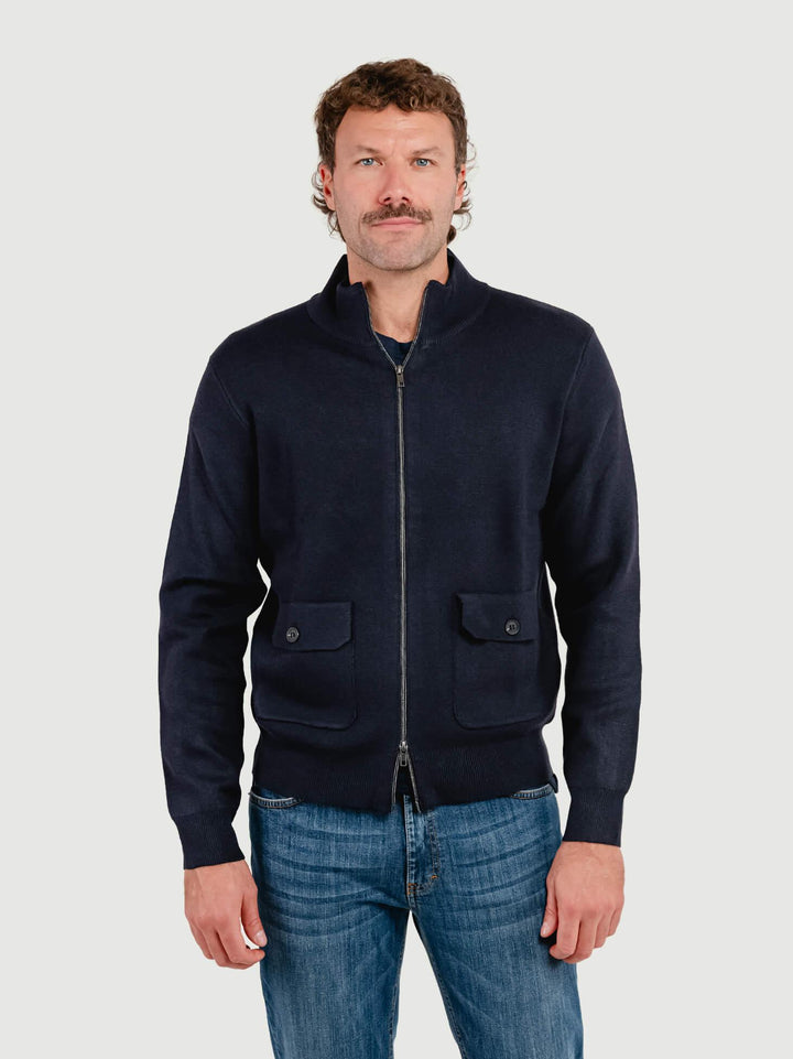 MAGLIA A LUPETTO CON ZIP IN MISTO LANA BLU NAVY 4061225 205 ANDREA MORANDO 