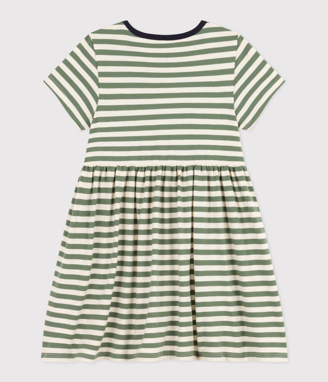 ABITO A MANICHE CORTE IN COTONE VERDE A RIGHE BAMBINA A09SU 01 PETIT BATEAU 