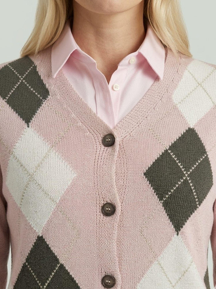 Cardigan con fantasia a rombi in cotone rosa D90106 ROSA/PANNA ANDREA MORANDO 