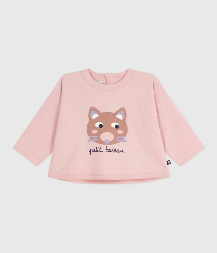 T-shirt a maniche lunghe in cotone con gatto A0EP1 01 PETIT BATEAU 