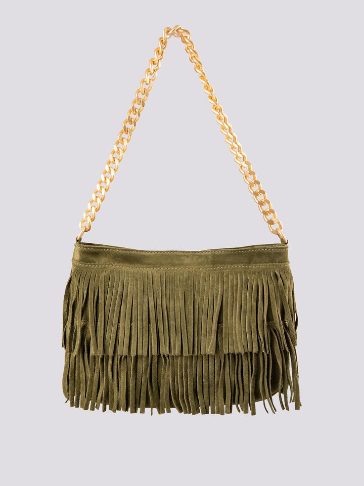 Borsa a tracolla in camoscio con frange verde militare Jigly JIGLY VERDE BIMOR 