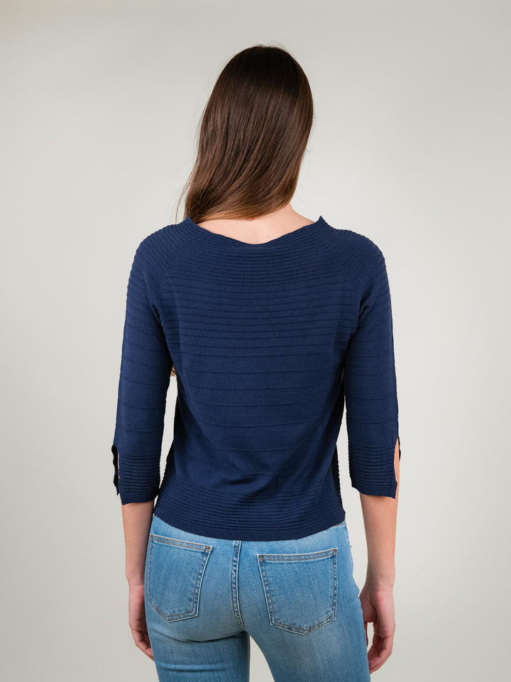 MAGLIA BLU CON SCOLLO A BARCHETTA 1613 BLU ANDREA MORANDO 