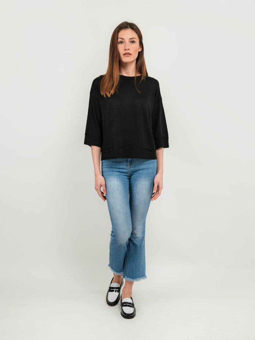 Jeans a trombetta sfrangiato in denim chiaro 1356 DENIM CHIARO ANDREA MORANDO 