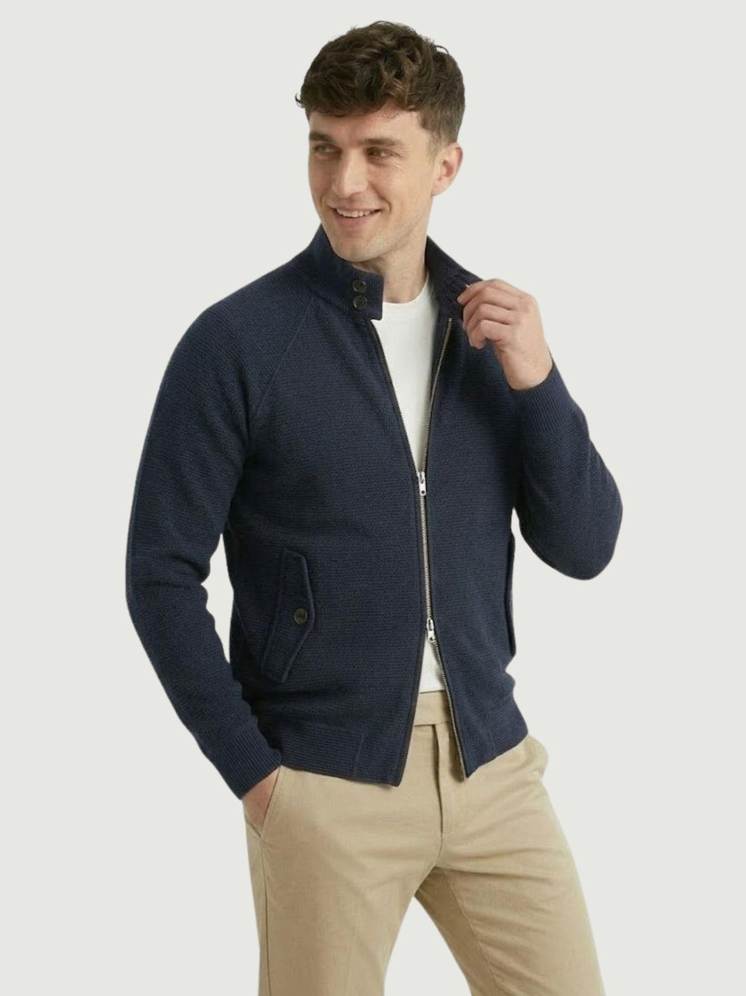 Bomber in maglia con collo a listino navy G0004PL0121M 7000 ANDREA MORANDO 