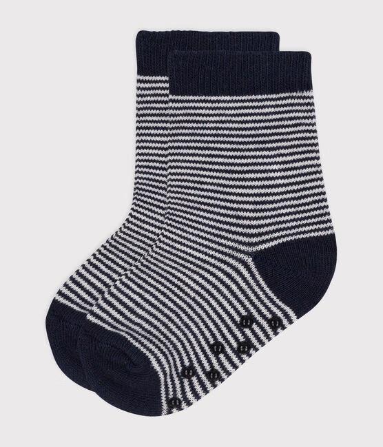 Calzini antiscivolo in cotone a righe blu e bianche A0AZI 01 PETIT BATEAU 