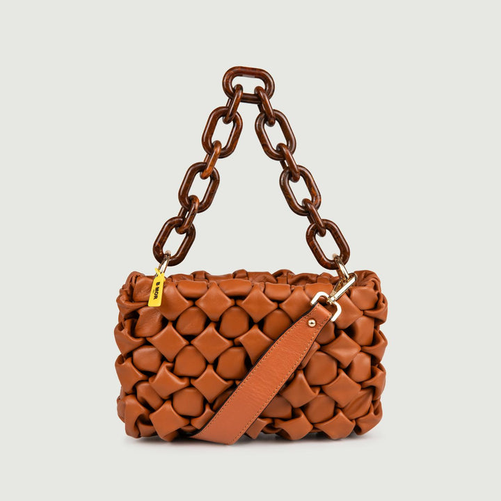 BORSA IN PELLE INTRECCIATA CUOIO "CURLY" CURLYNEW BISCOTTO BIMOR 