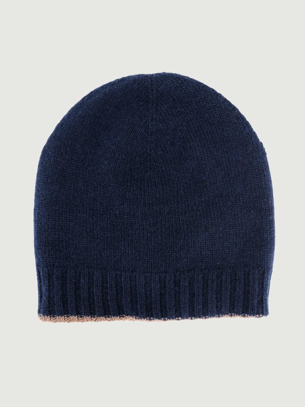 BERRETTO IN CASHMERE BLU NAVY E MARRONE 116 LEGNO ANDREA MORANDO 