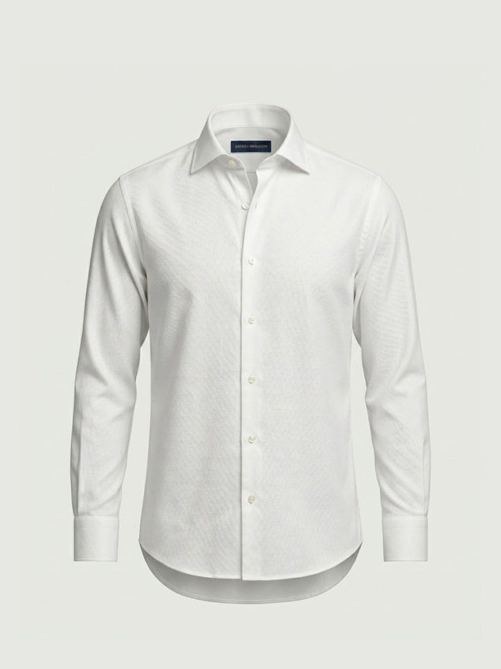 Camicia collo francese puntinata in cotone bianca regular DOMINGO/REG 1 ANDREA MORANDO 
