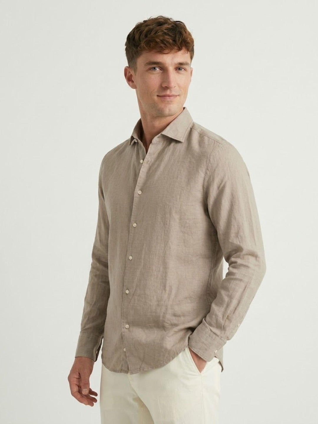 Camicia in mussola di cotone beige LEON 02 DEPERLU 