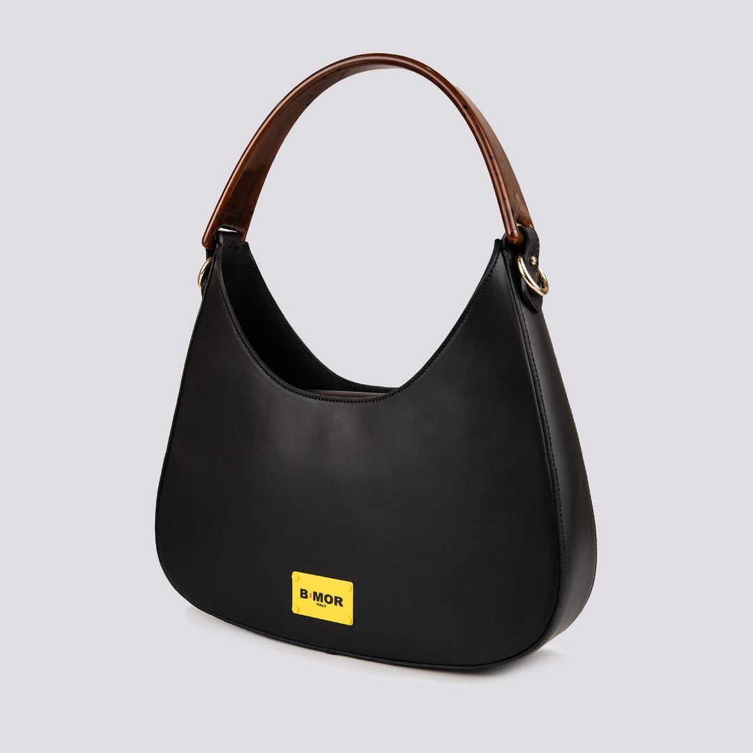 BORSA IN PELLE NERA CON MANICO IN OSSO "HALO" HALO NERO BIMOR 