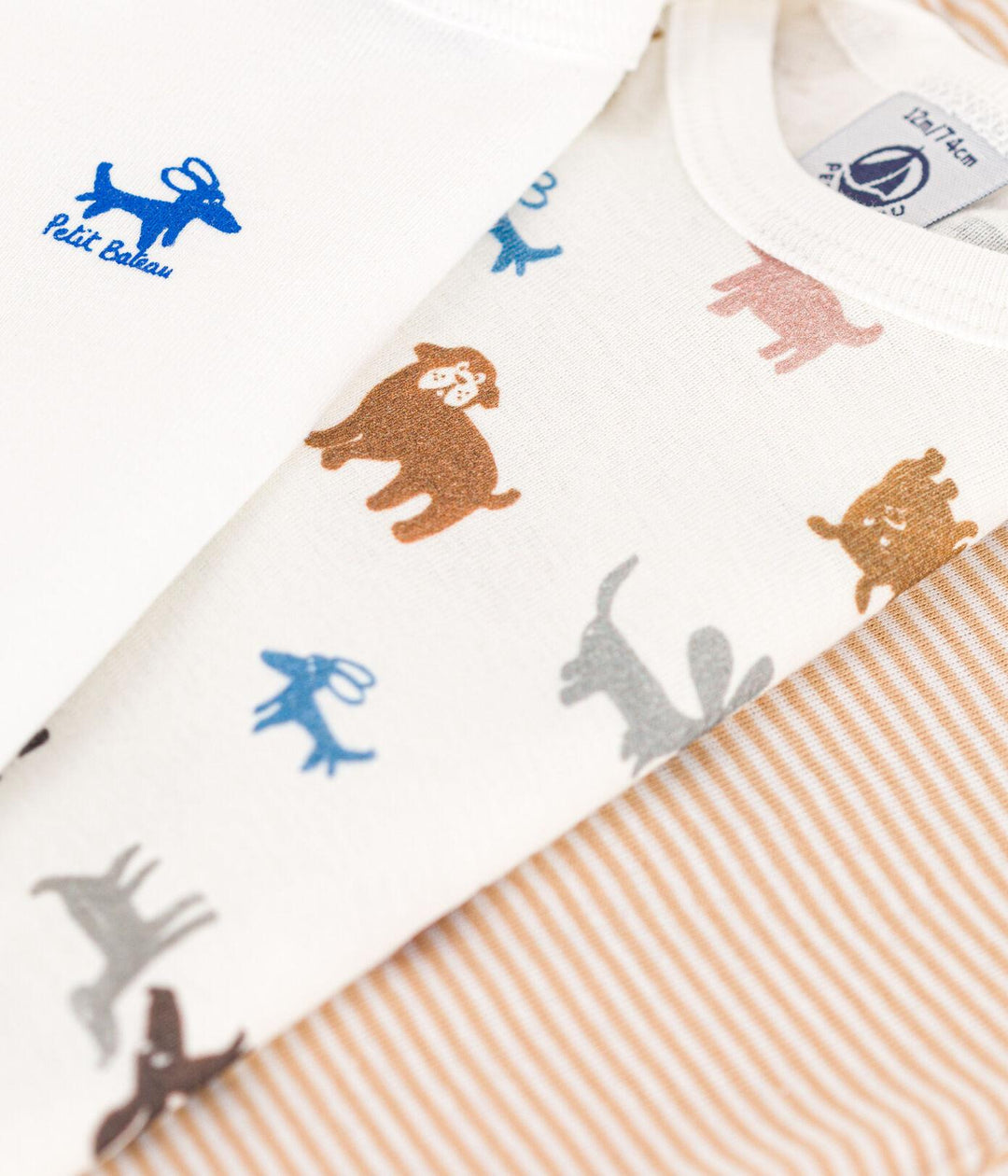 CONFEZIONE DA 3 BODY IN COTONE CON MOTIVO CAGNOLINI A08OH 00 PETIT BATEAU 