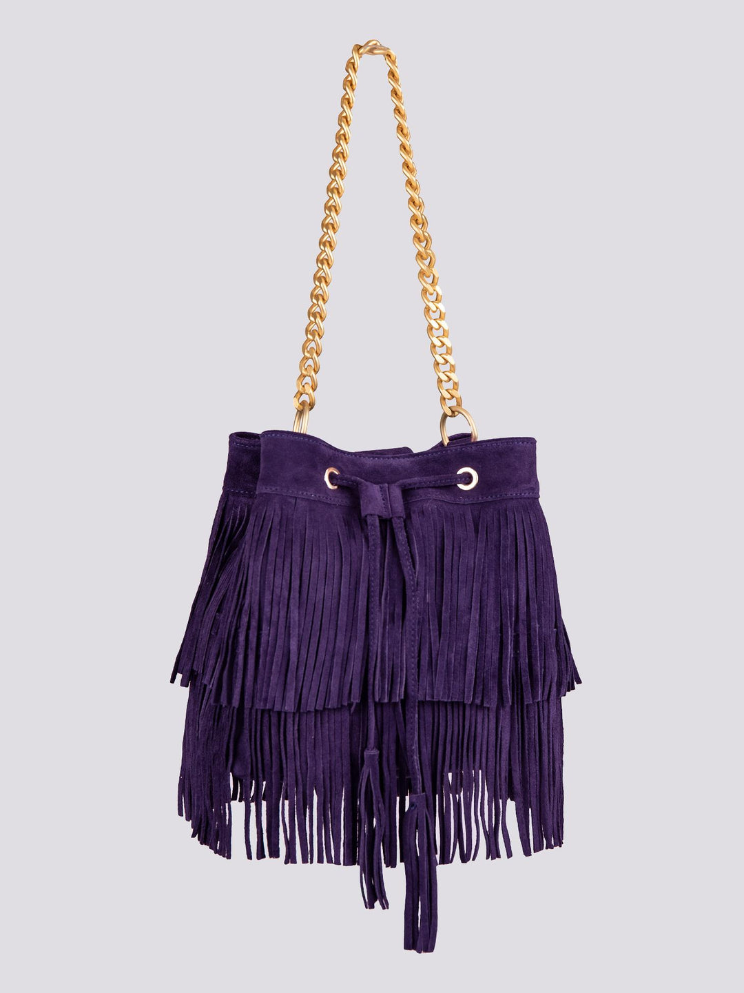 BORSA A SECCHIELLO CON FRANGE IN CAMOSCIO viola "WILD" WILD VIOLA BIMOR 