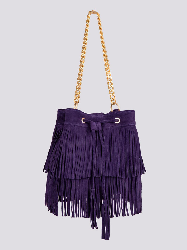 BORSA A SECCHIELLO CON FRANGE IN CAMOSCIO viola "WILD" WILD VIOLA BIMOR 