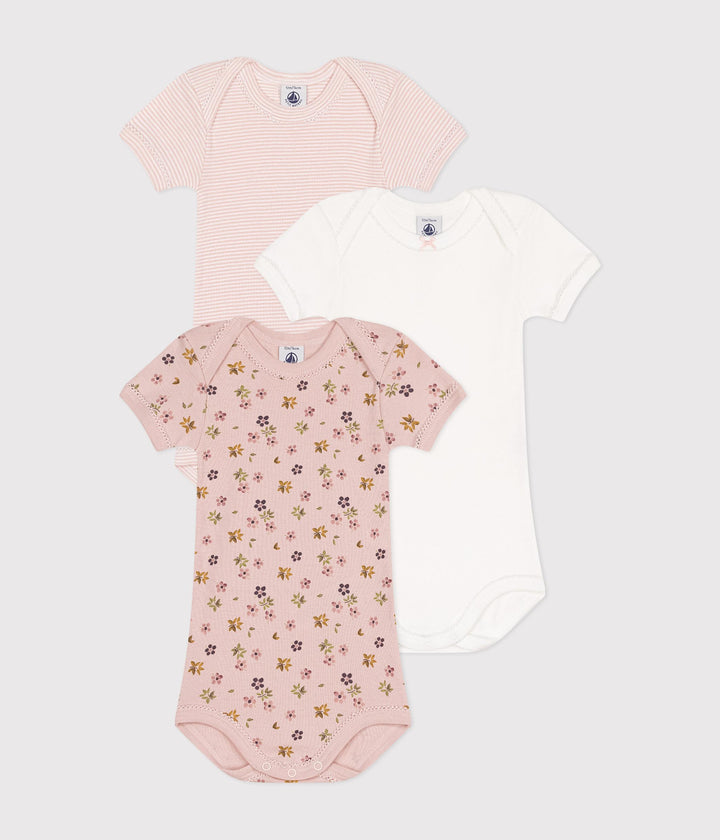 Set di 3 body a maniche corte in cotone a fiori bambina A0BDZ 00 PETIT BATEAU 